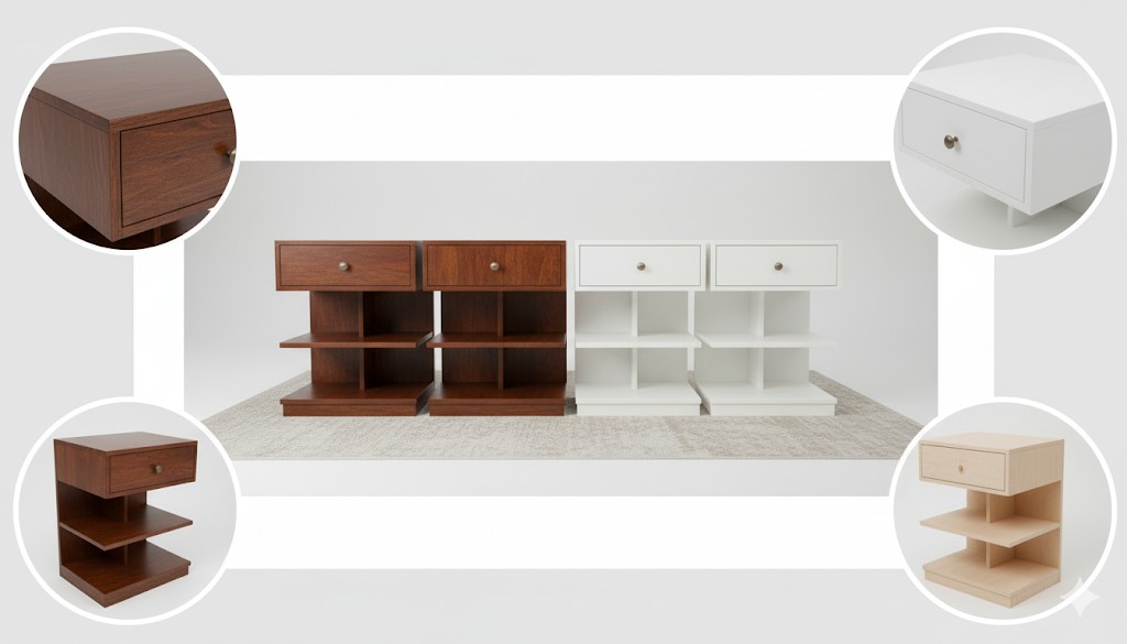 Pair of oak nightstands with drawers and open shelving
