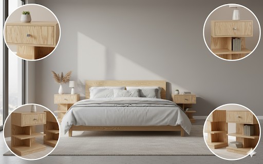 Modern minimalist nightstand designs in bedroom setting