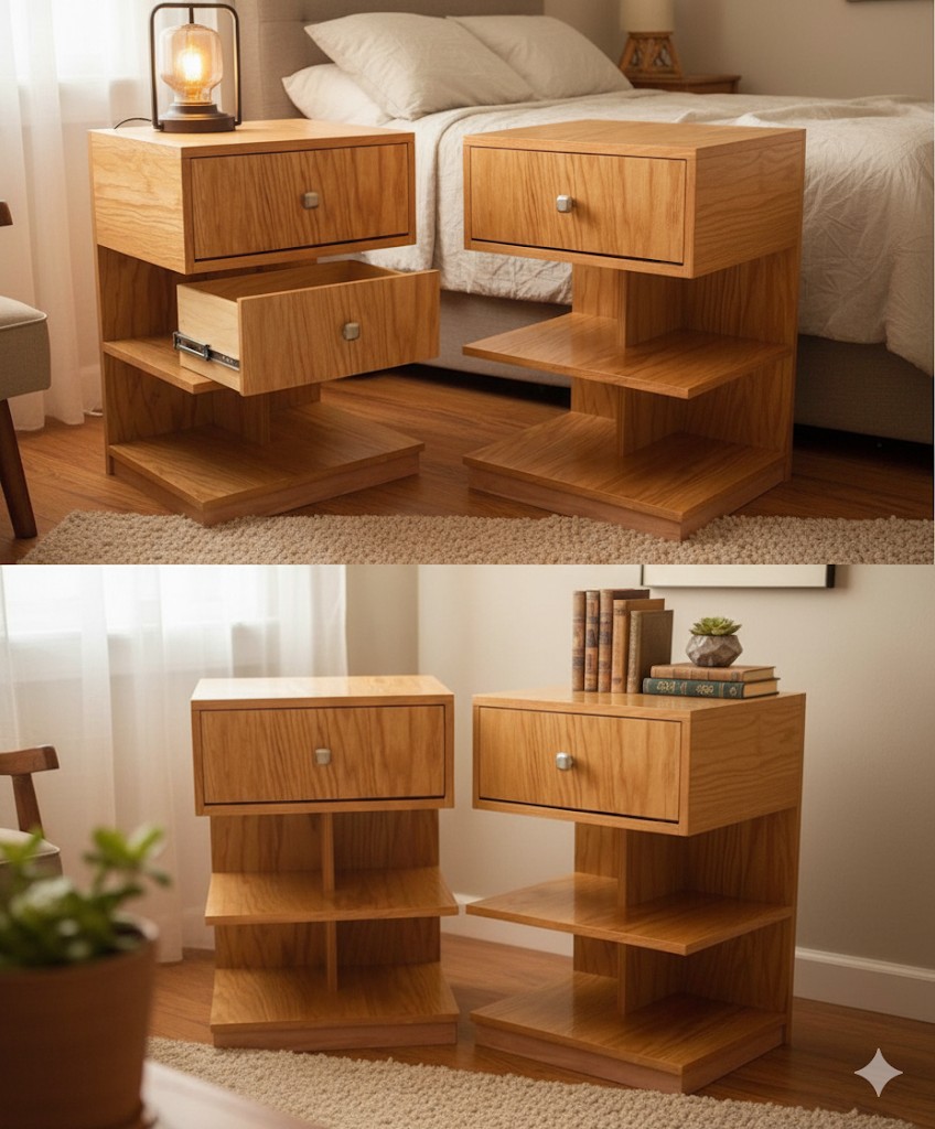 Custom wood coffee table with matching end tables in elegant living room